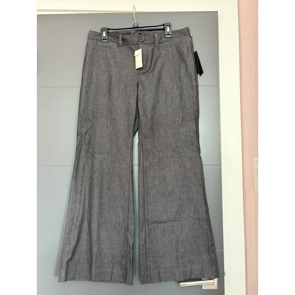 Banana Republic Womens Stretch Wide Leg Trousers Black Cotton Pants 12S NWT